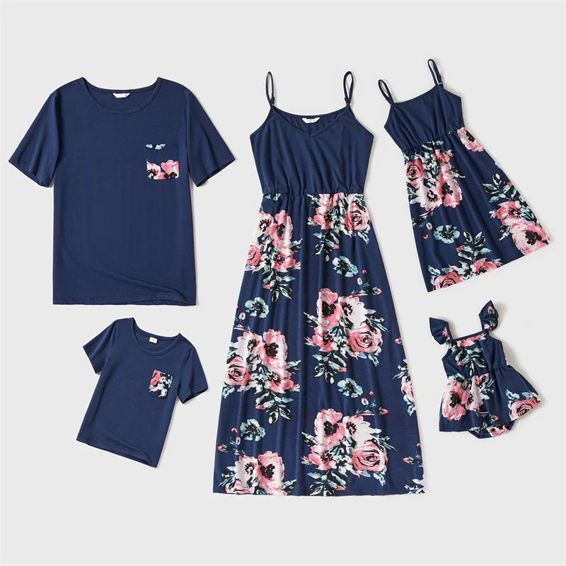 Tenue été impression florale matching pour toute la famille